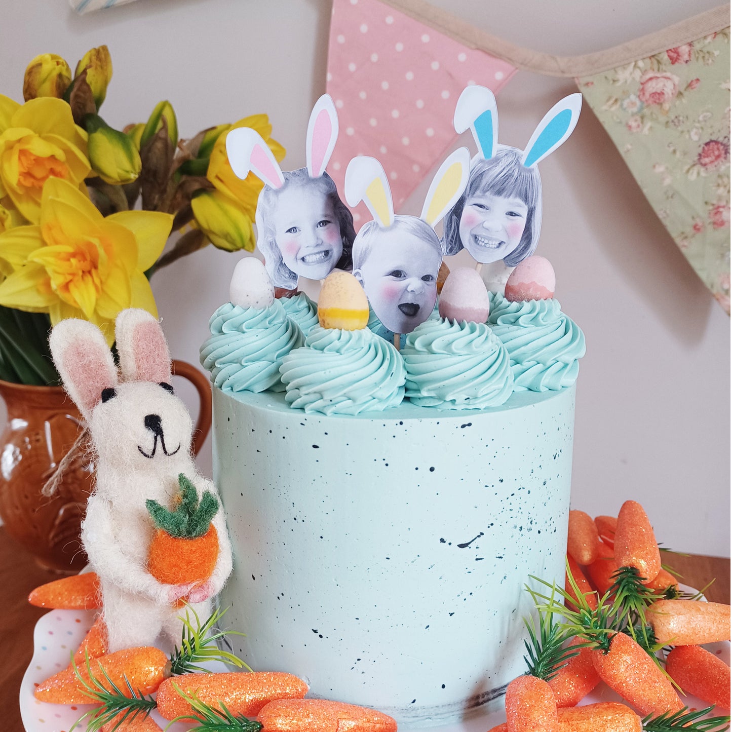 Cute Bunny Happy Heads Cupcake Toppers