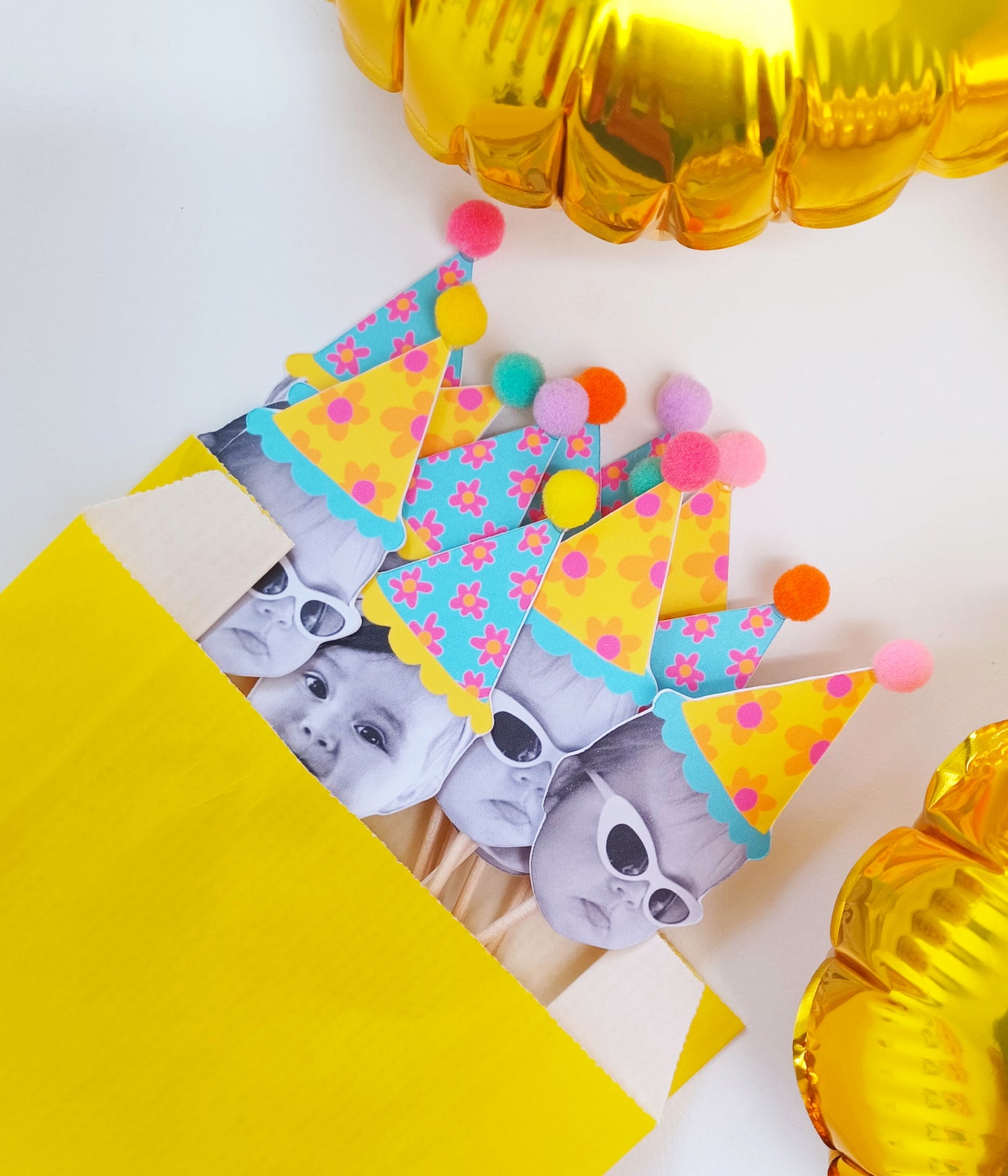 Happy Head Daisy Flower Personalised Cupcake Toppers