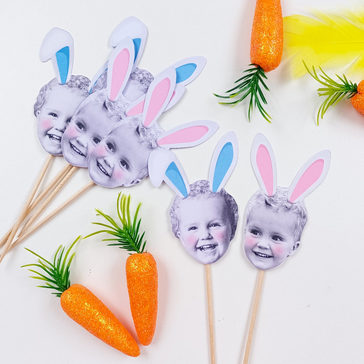 Cute Bunny Happy Heads Cupcake Toppers