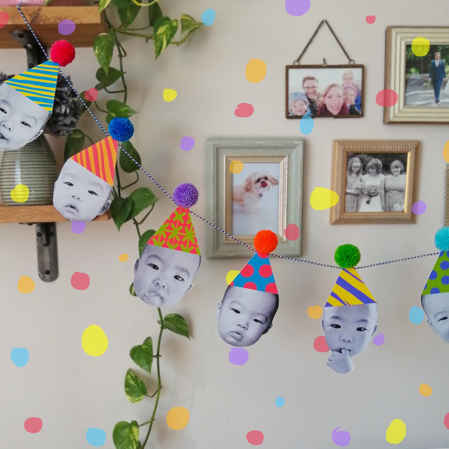 Happy Head Personalised Face Pom Pom Garland