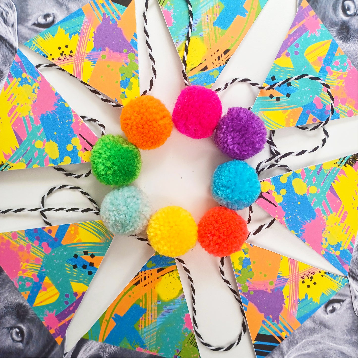 Happy Head Personalised Face Graffiti Pom Pom Garland