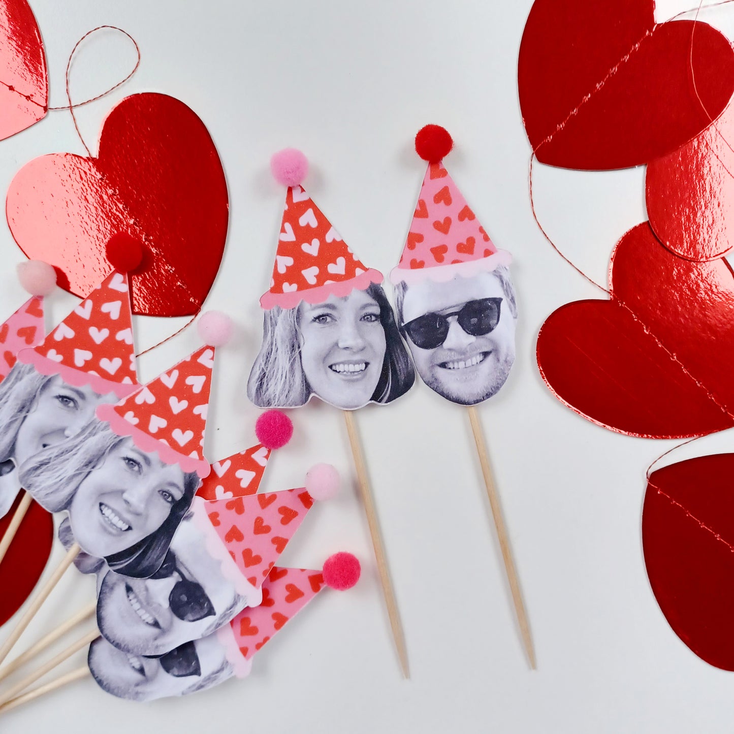 Heart Print Happy Heads Cupcake Toppers