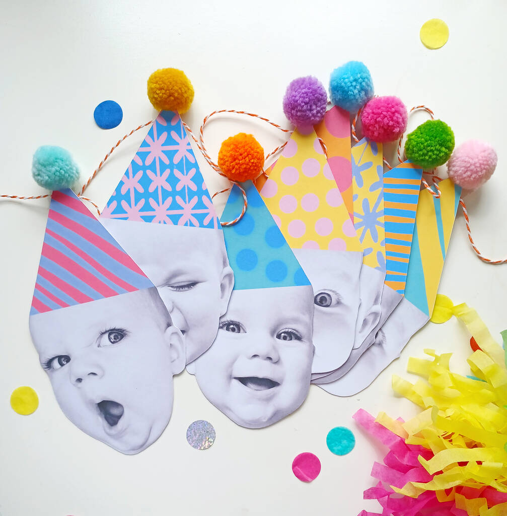 Happy Head Personalised Face Pom Pom Garland