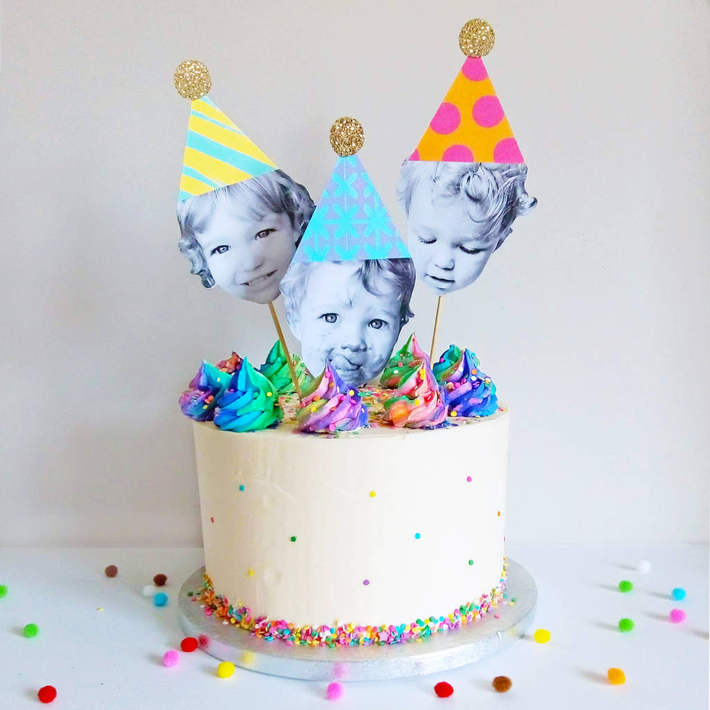 Set Of Three Large Happy Head Cake Toppers