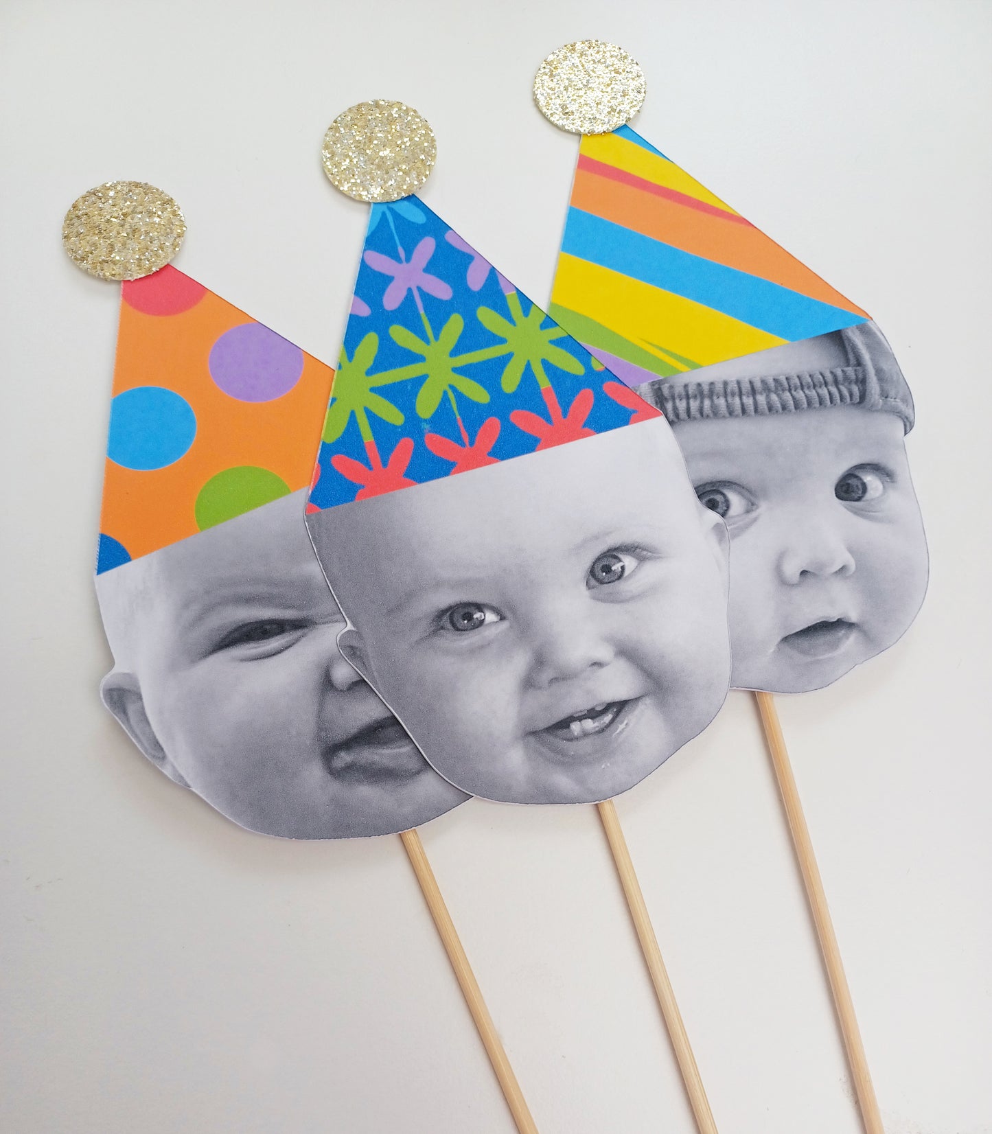 Set Of Three Large Happy Head Cake Toppers