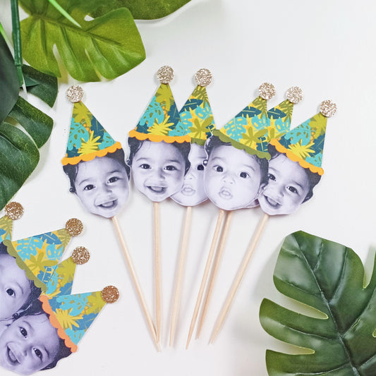 Jungle Print Happy Heads Cupcake Toppers