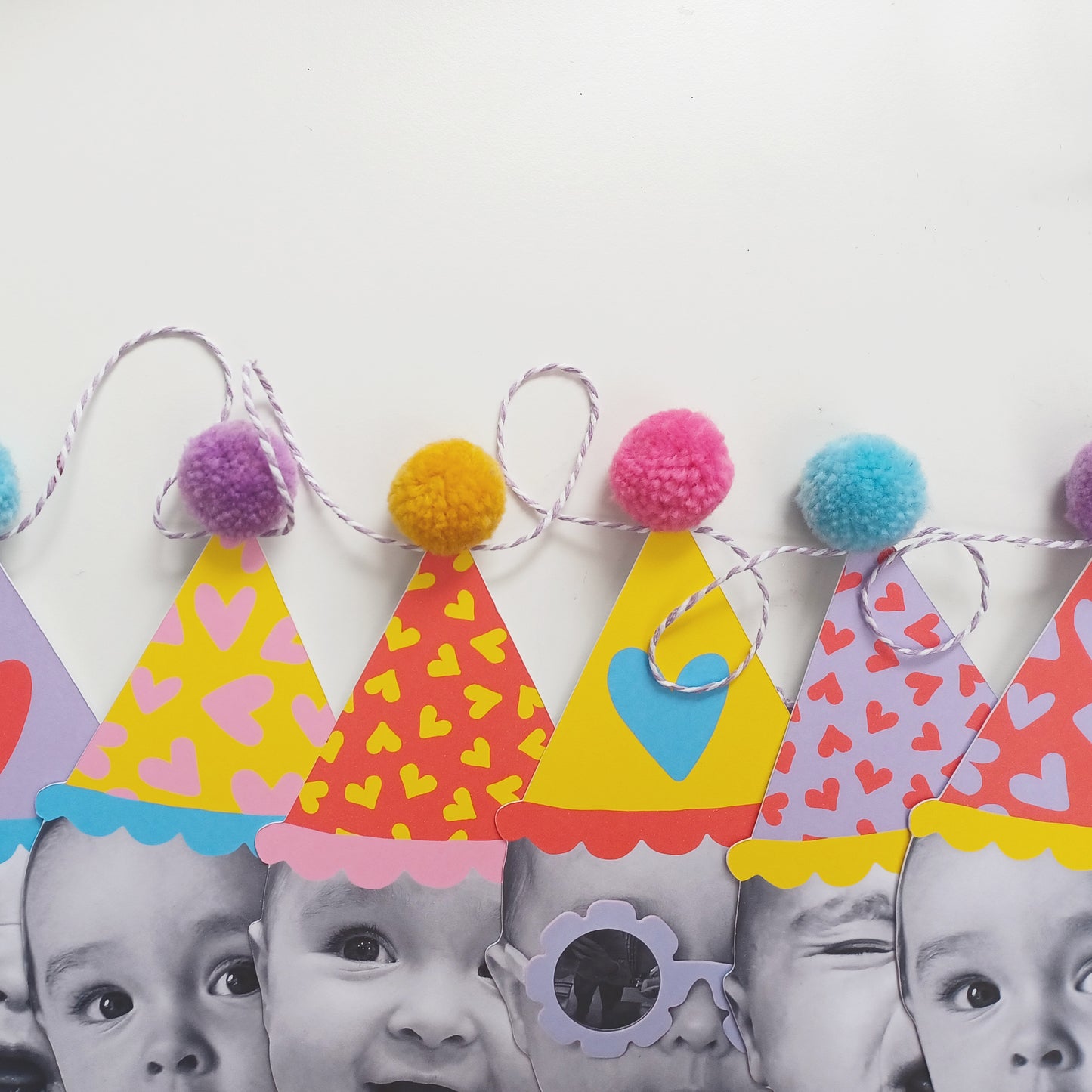 Happy Head Personalised Face Love Hearts Pom Pom Garland