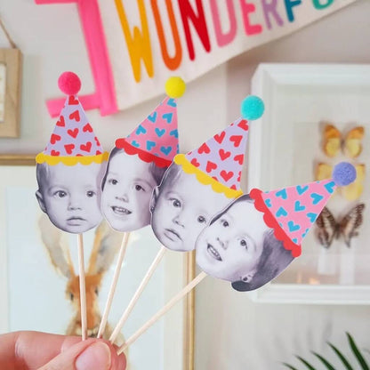 Heart Print Happy Heads Cupcake Toppers