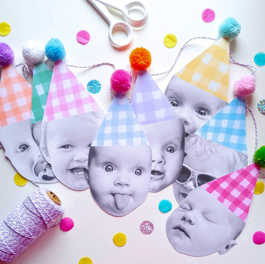 Happy Head Personalised Face Gingham Pom Pom Garland