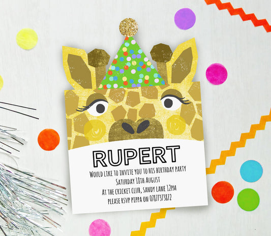 Set Of Six Luxury Party Animal Giraffe Birthday Invites