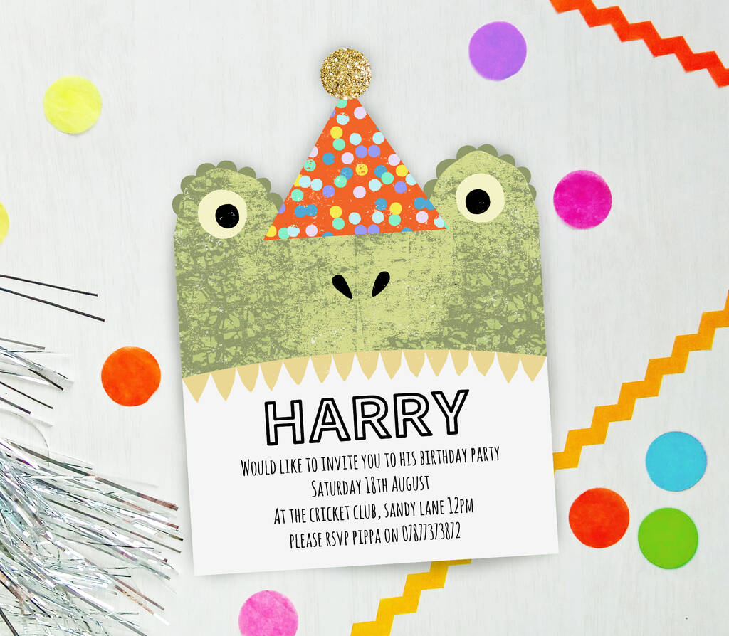 Set Of Six Luxury Party Animal Dinosaur Birthday Invites