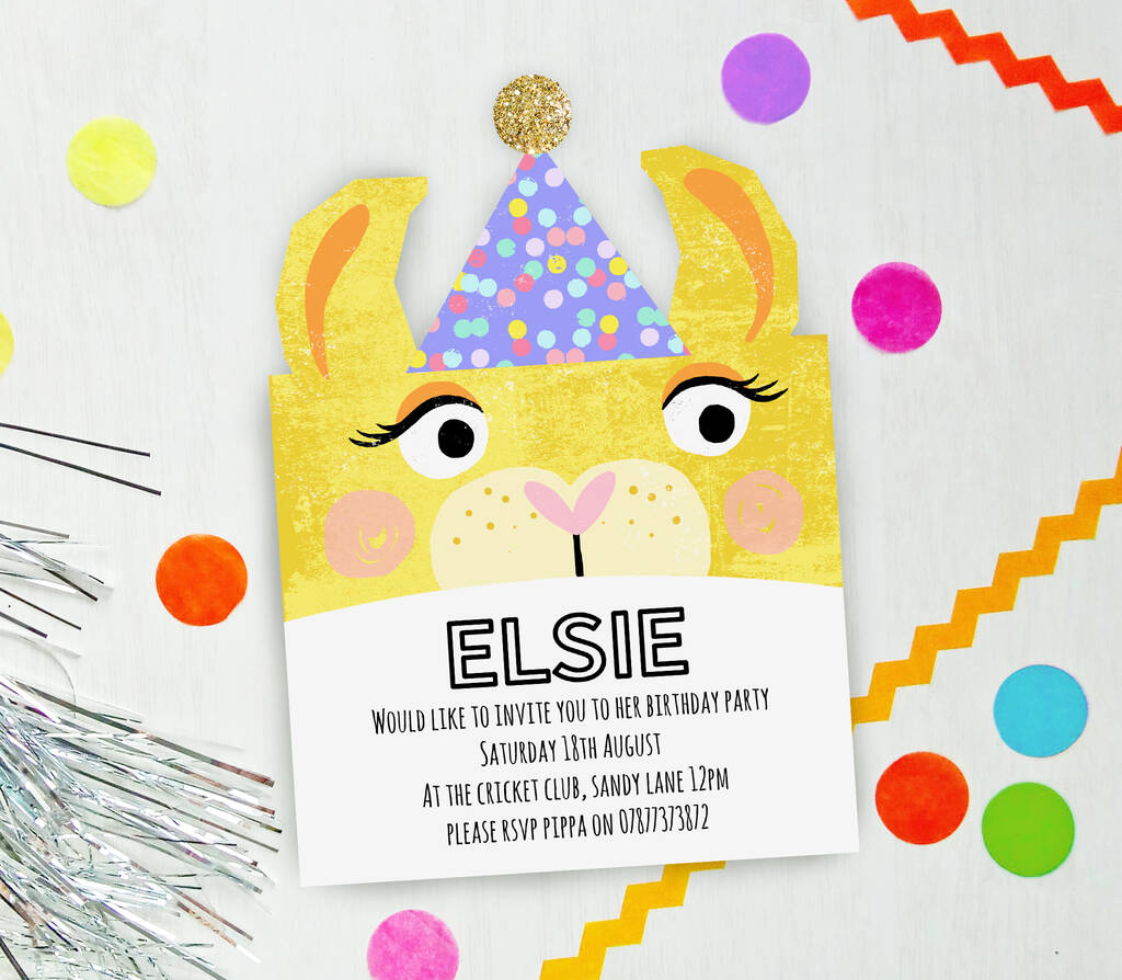 Set Of Six Luxury Party Animal Llama Birthday Invites