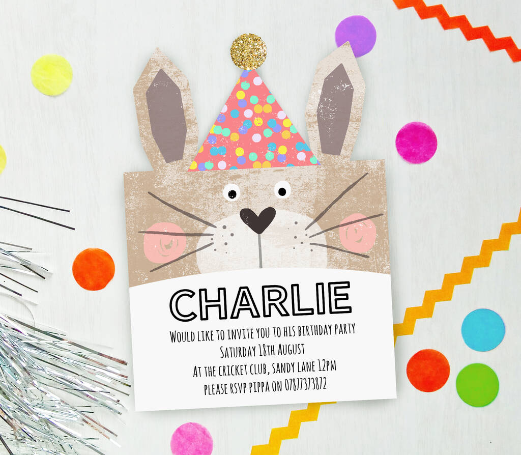 Set Of Six Luxury Party Animal Rabbit Birthday Invites