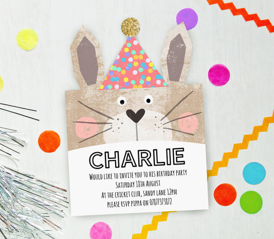 Set Of Six Luxury Party Animal Rabbit Birthday Invites