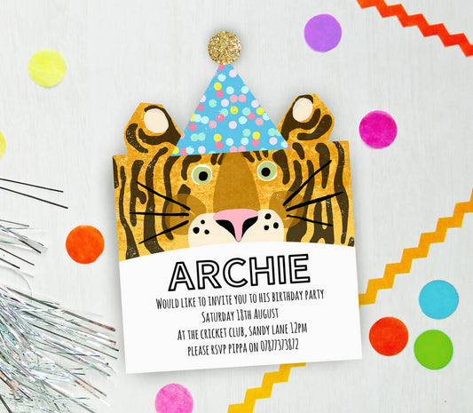 Set Of Six Luxury Party Animal Tiger Birthday Invites