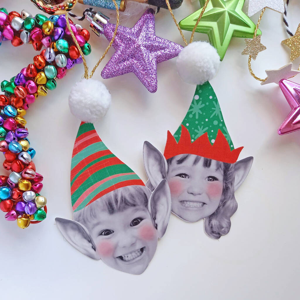 Set Of Two Personalised Christmas Elf Tree Decorations