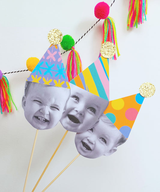 Set Of Three Large Happy Head Cake Toppers